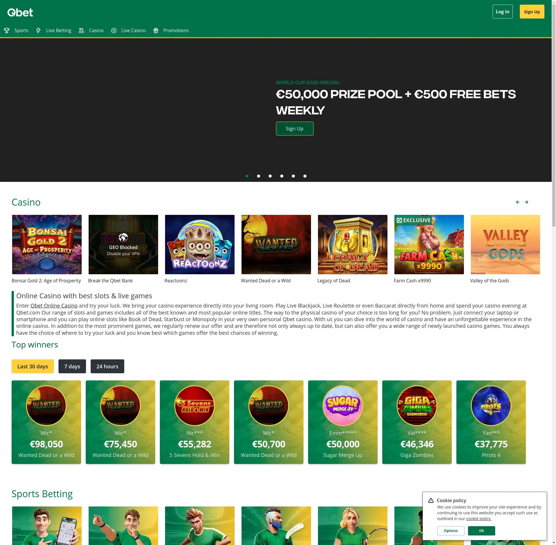 Qbet casino client — real screenshot 1