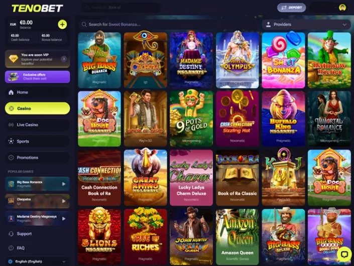 Client de casino TenoBet — capture d'écran réelle 1